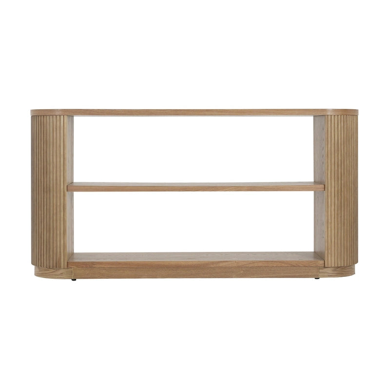 Console Table with Open Shelves and Fluted Wood Veneer