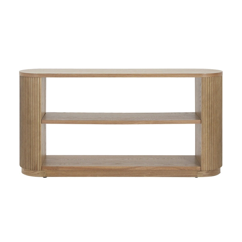 Console Table with Open Shelves and Fluted Wood Veneer