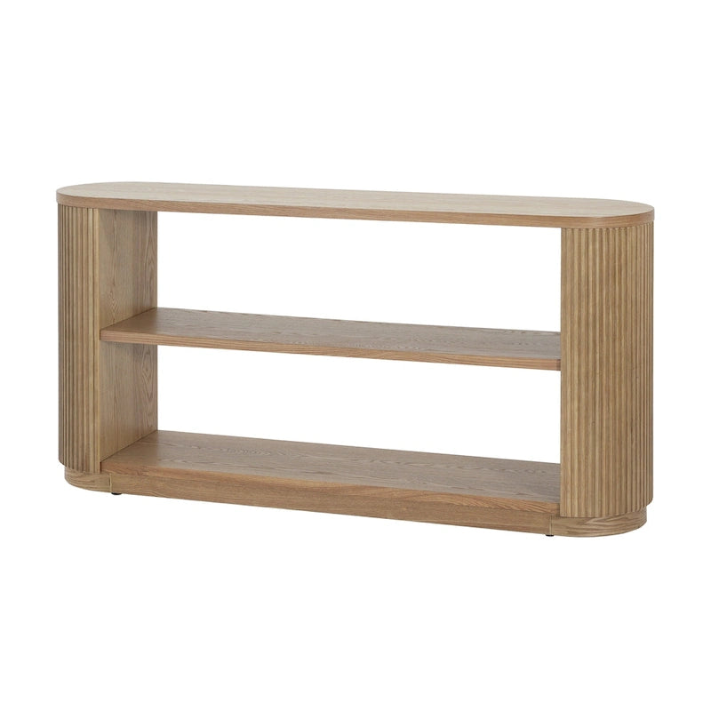 Console Table with Open Shelves and Fluted Wood Veneer