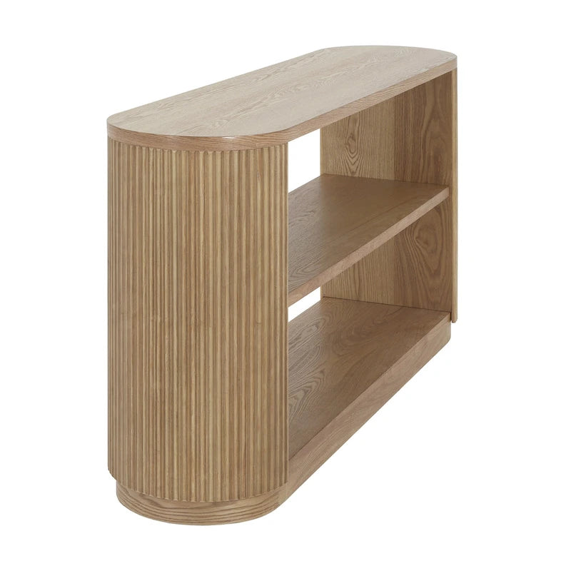 Console Table with Open Shelves and Fluted Wood Veneer