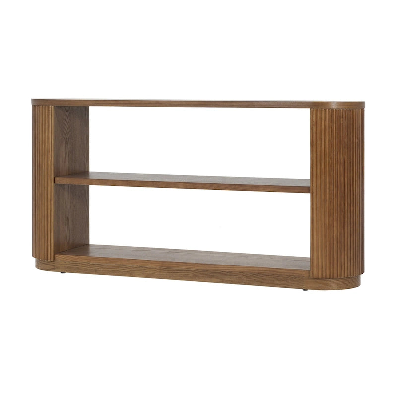 Console Table with Open Shelves and Fluted Wood Veneer