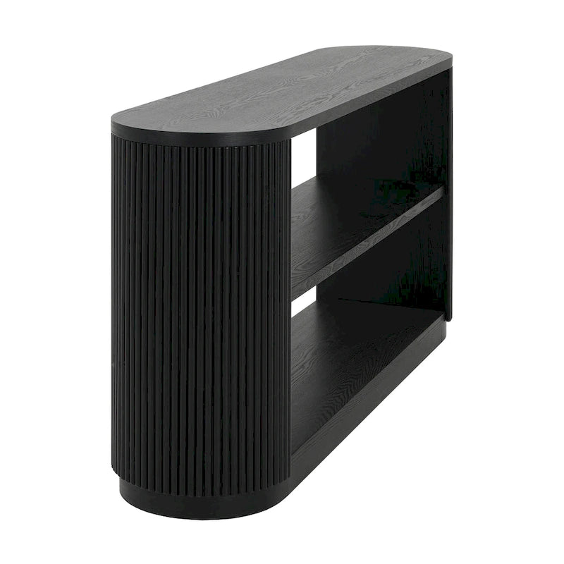 Console Table with Open Shelves and Fluted Wood Veneer