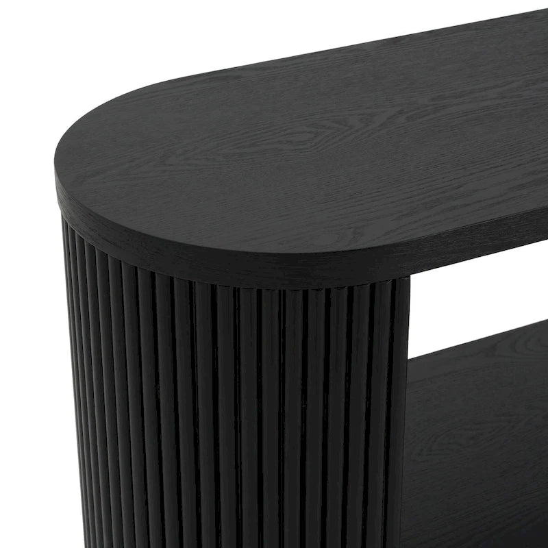 Console Table with Open Shelves and Fluted Wood Veneer