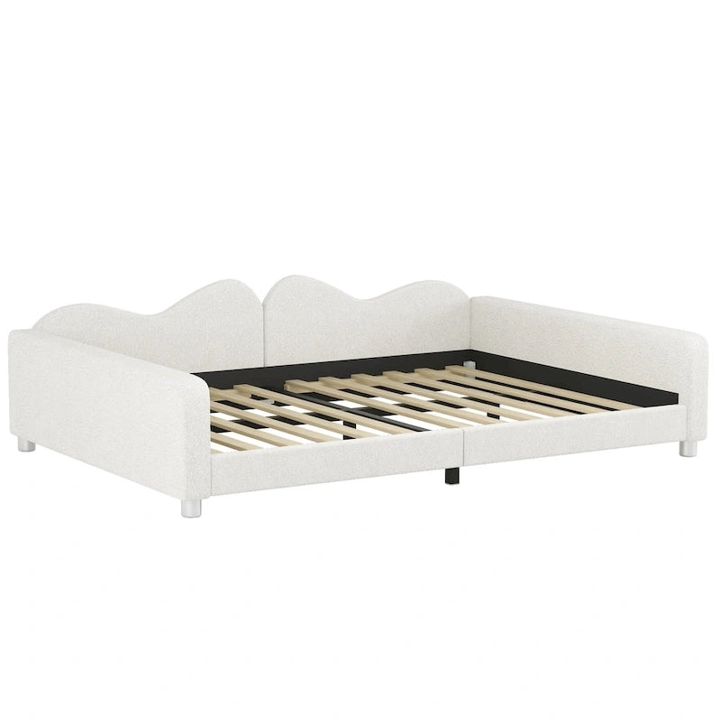 Full Size Upholstered Daybed with Cloud-Shaped Backrest - Sherpa Fabric, No Box Spring Needed