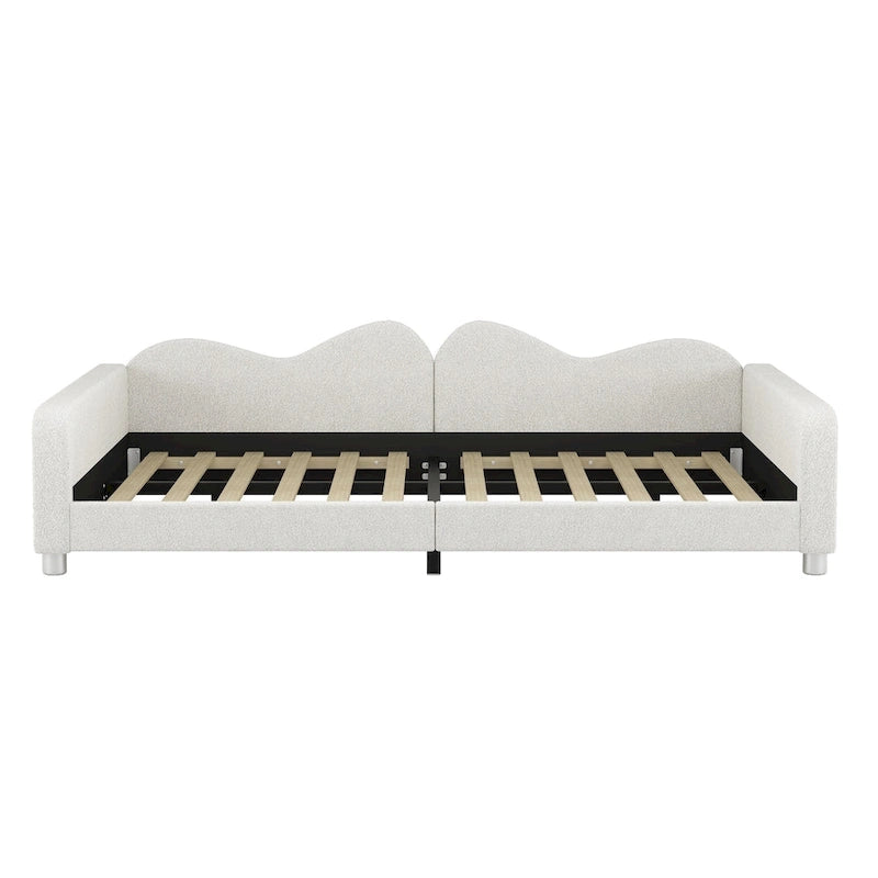 Full Size Upholstered Daybed with Cloud-Shaped Backrest - Sherpa Fabric, No Box Spring Needed