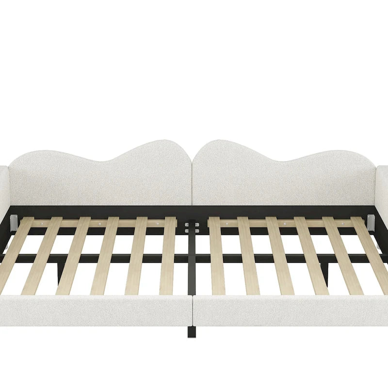 Full Size Upholstered Daybed with Cloud-Shaped Backrest - Sherpa Fabric, No Box Spring Needed
