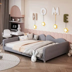 Full Size Upholstered Daybed with Cloud-Shaped Backrest - Sherpa Fabric, No Box Spring Needed