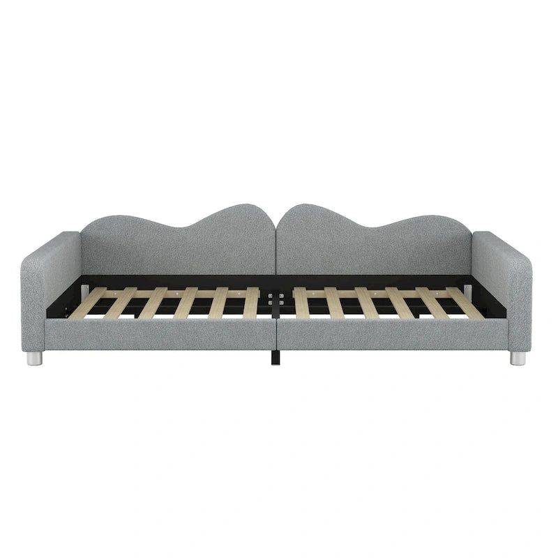 Full Size Upholstered Daybed with Cloud-Shaped Backrest - Sherpa Fabric, No Box Spring Needed