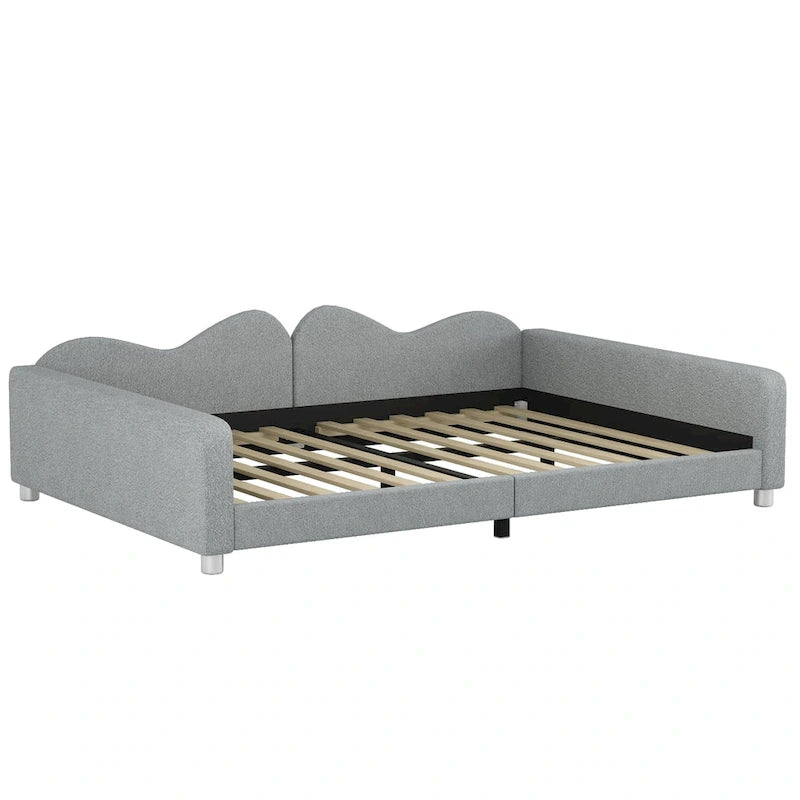 Full Size Upholstered Daybed with Cloud-Shaped Backrest - Sherpa Fabric, No Box Spring Needed