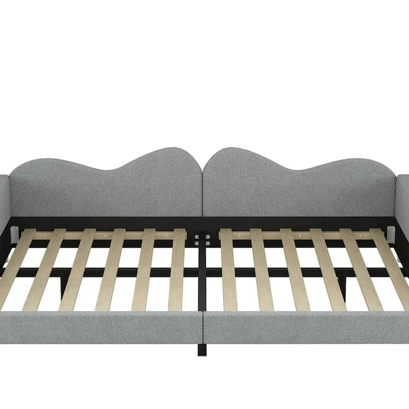 Full Size Upholstered Daybed with Cloud-Shaped Backrest - Sherpa Fabric, No Box Spring Needed
