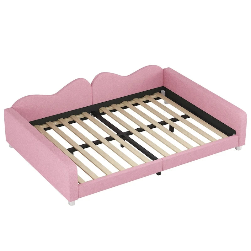 Full Size Upholstered Daybed with Cloud-Shaped Backrest - Sherpa Fabric, No Box Spring Needed