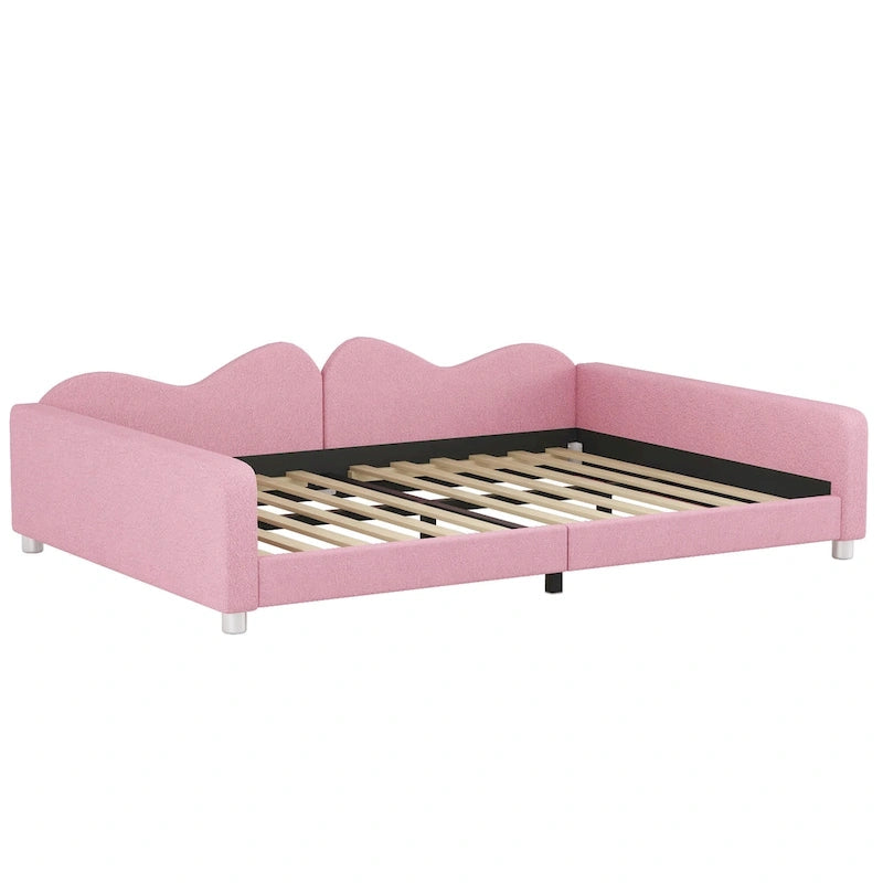 Full Size Upholstered Daybed with Cloud-Shaped Backrest - Sherpa Fabric, No Box Spring Needed
