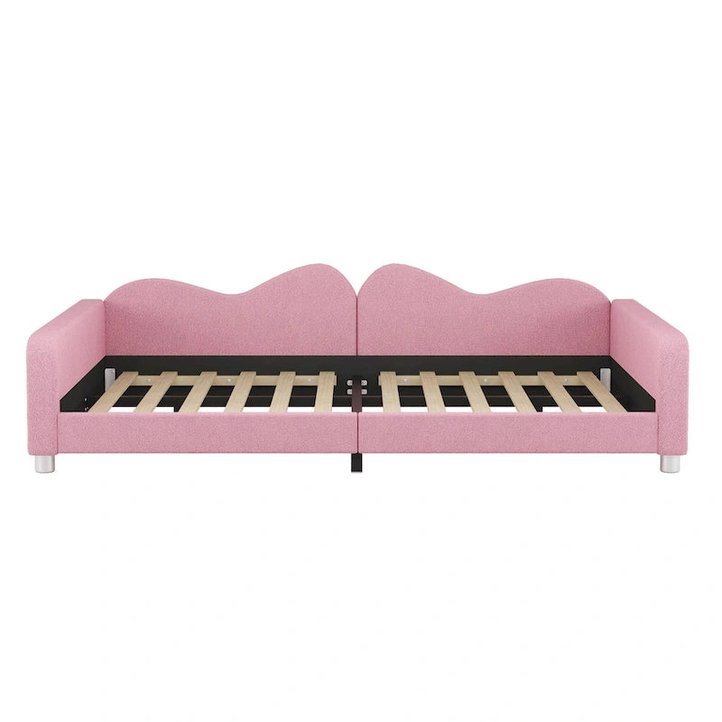 Full Size Upholstered Daybed with Cloud-Shaped Backrest - Sherpa Fabric, No Box Spring Needed