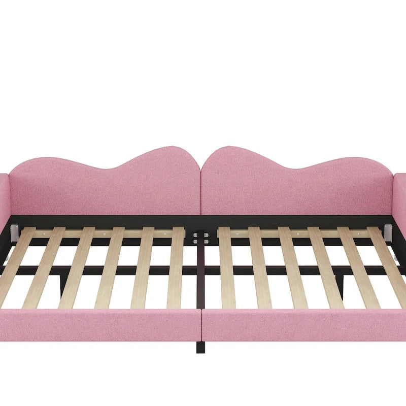 Full Size Upholstered Daybed with Cloud-Shaped Backrest - Sherpa Fabric, No Box Spring Needed