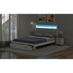 Queen Size Platform Bed with Upholstered Headboard, LED, and 2 Drawers