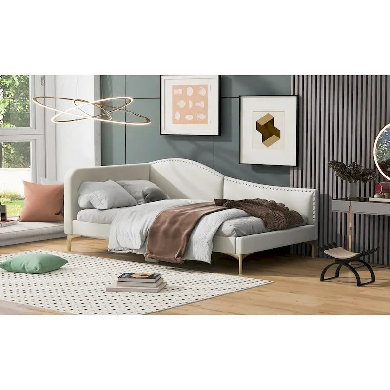 Upholstered Daybed with Guardrail and Headboard