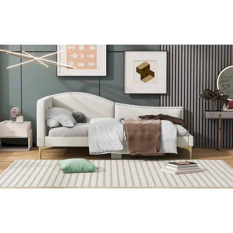 Upholstered Daybed with Guardrail and Headboard