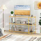 3-Tier TV Stand for TVs up to 65" with Tempered Glass Shelves - Gold