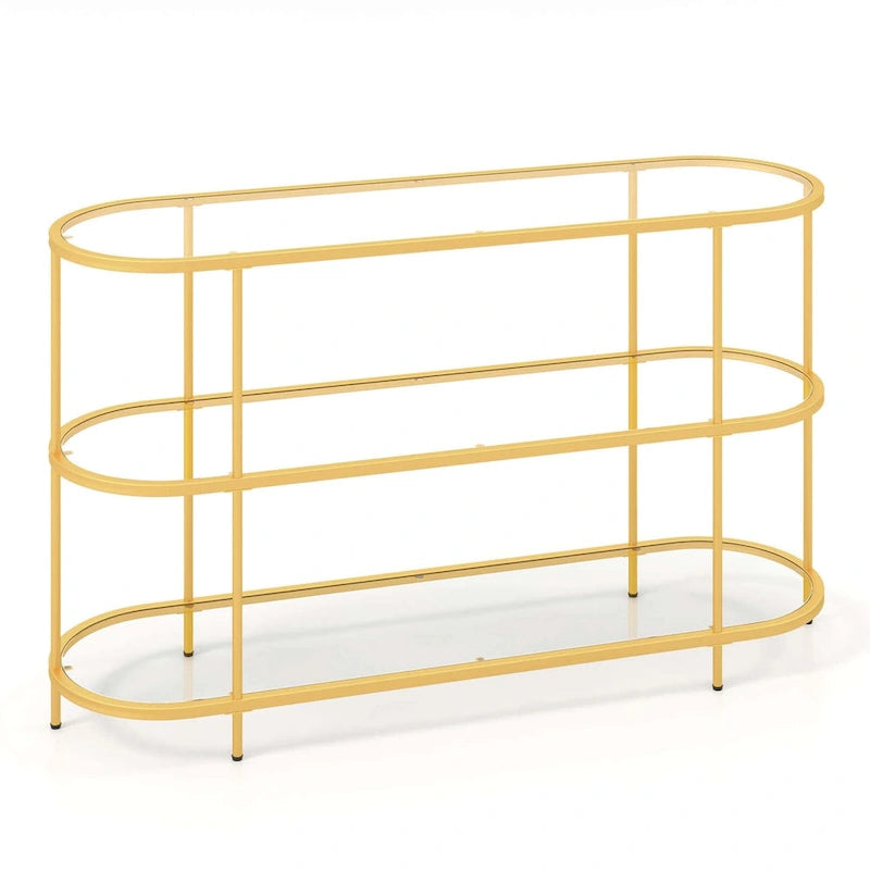 3-Tier TV Stand for TVs up to 65" with Tempered Glass Shelves - Gold