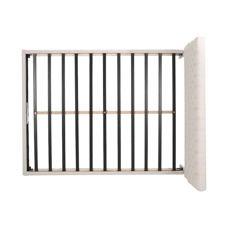 Platform Queen Size Bed, Ivory Polyester, Button Tufting