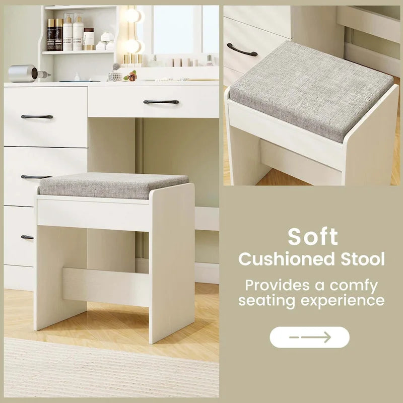 Vanity Set with Lighted Mirror and Stool