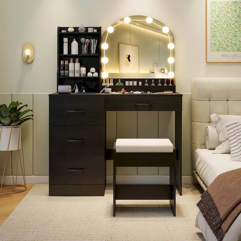 Vanity Set with Lighted Mirror and Stool