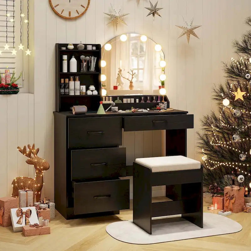 Vanity Set with Lighted Mirror and Stool