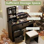 Vanity Set with Lighted Mirror and Stool