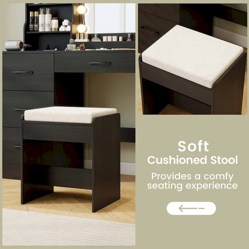 Vanity Set with Lighted Mirror and Stool