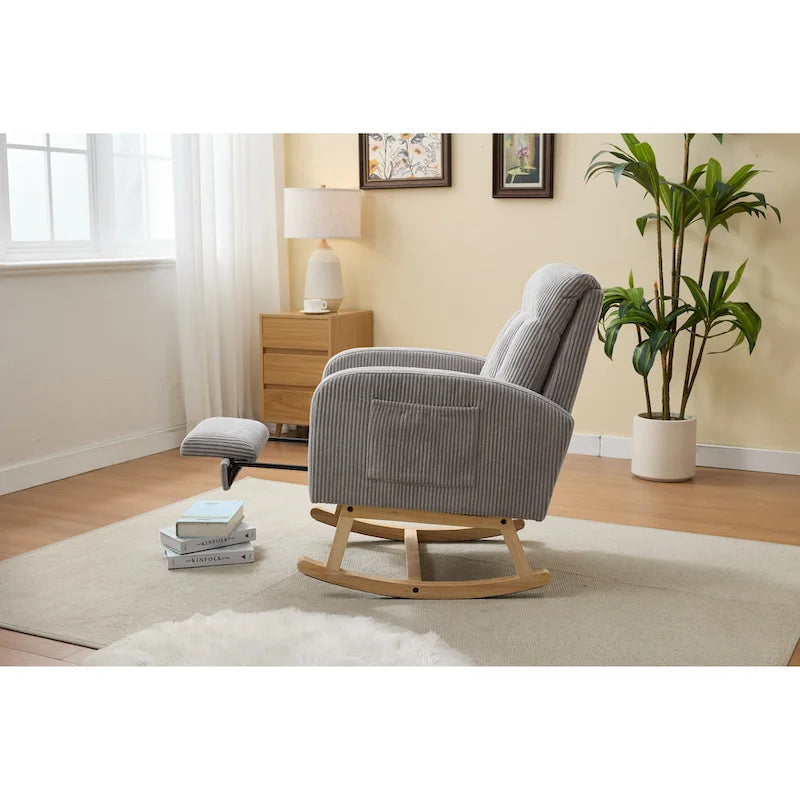 Upholstered Nursery Glider Rocker with Solid Wood Base