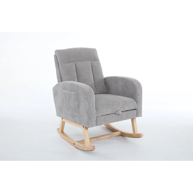 Upholstered Nursery Glider Rocker with Solid Wood Base