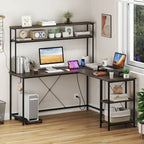 L-Shaped Gaming Desk with LED Strip & Power Outlets