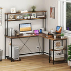 L-Shaped Gaming Desk with LED Strip & Power Outlets
