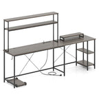 L-Shaped Gaming Desk with LED Strip & Power Outlets