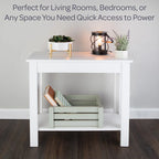 Narrow Side Table with Charging Station and Storage Shelf