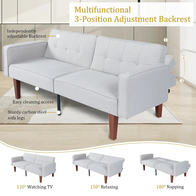 68 in. Twin Size Convertible Sofa Bed with Tufted Split Back and Adjustable Positions, 5 Colors