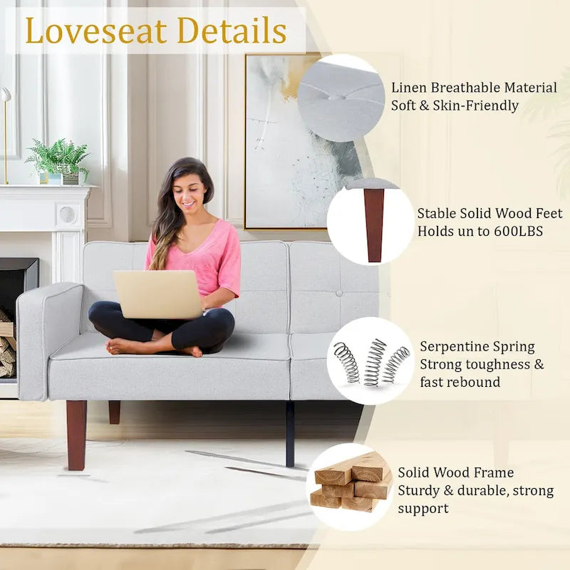 68 in. Twin Size Convertible Sofa Bed with Tufted Split Back and Adjustable Positions, 5 Colors