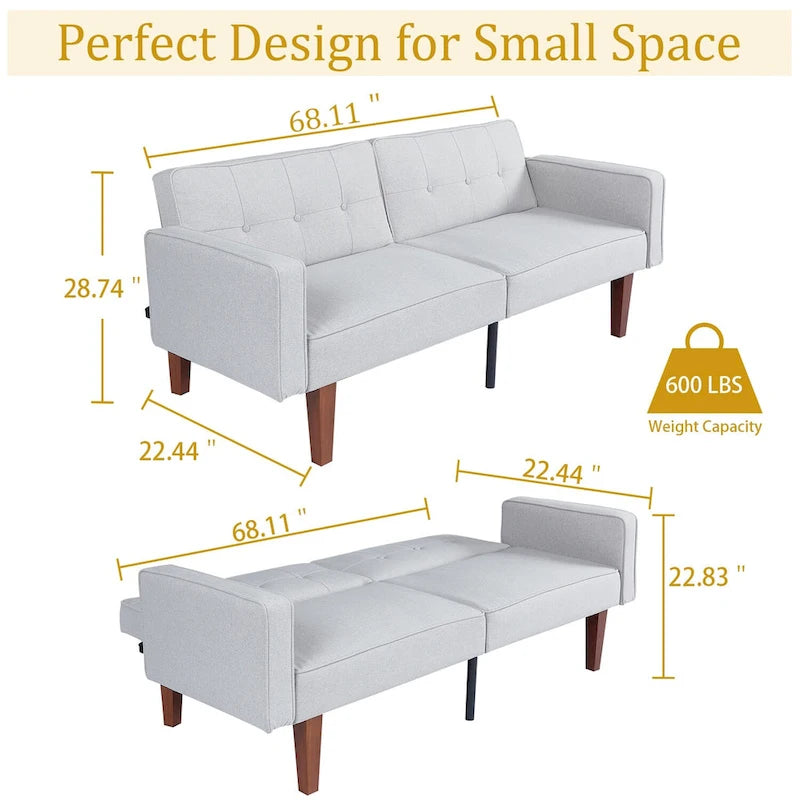 68 in. Twin Size Convertible Sofa Bed with Tufted Split Back and Adjustable Positions, 5 Colors
