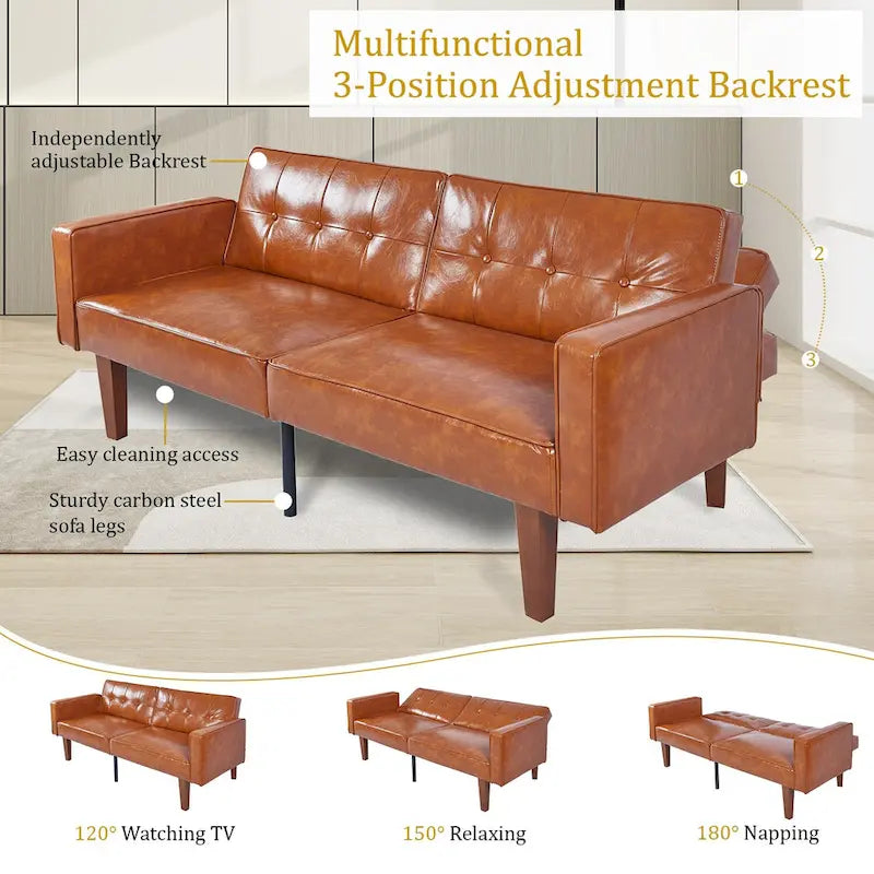 68 in. Twin Size Convertible Sofa Bed with Tufted Split Back and Adjustable Positions, 5 Colors
