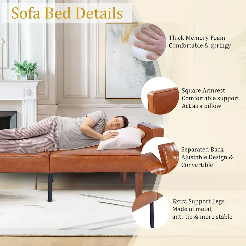 68 in. Twin Size Convertible Sofa Bed with Tufted Split Back and Adjustable Positions, 5 Colors