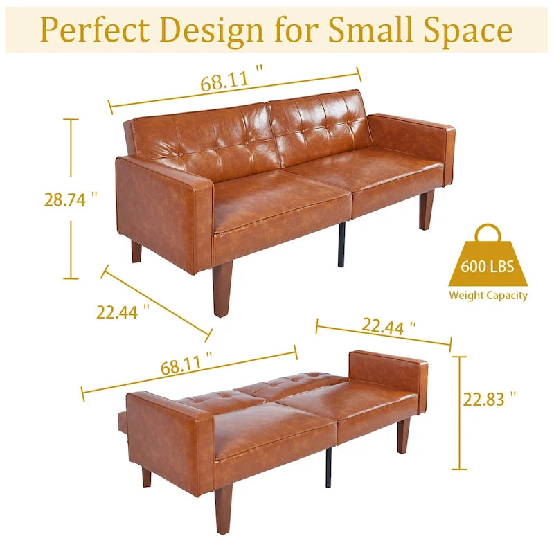 68 in. Twin Size Convertible Sofa Bed with Tufted Split Back and Adjustable Positions, 5 Colors