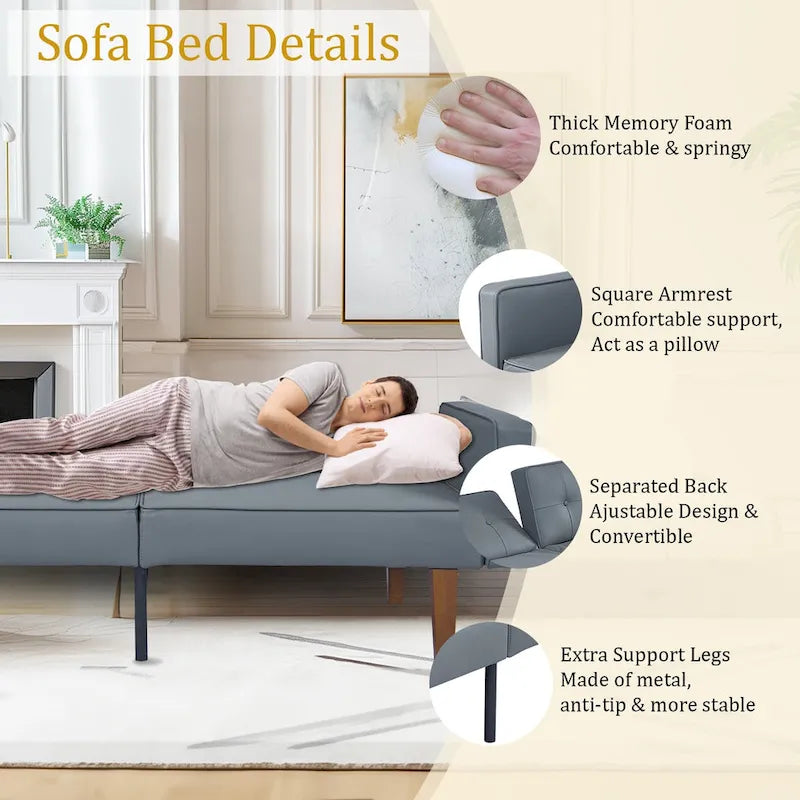 68 in. Twin Size Convertible Sofa Bed with Tufted Split Back and Adjustable Positions, 5 Colors