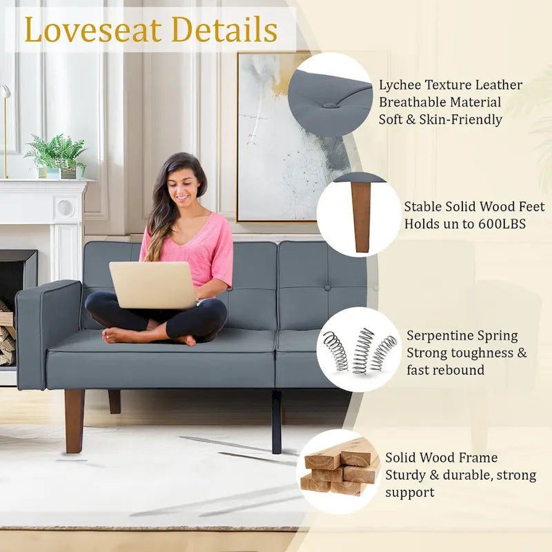 68 in. Twin Size Convertible Sofa Bed with Tufted Split Back and Adjustable Positions, 5 Colors