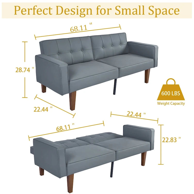 68 in. Twin Size Convertible Sofa Bed with Tufted Split Back and Adjustable Positions, 5 Colors