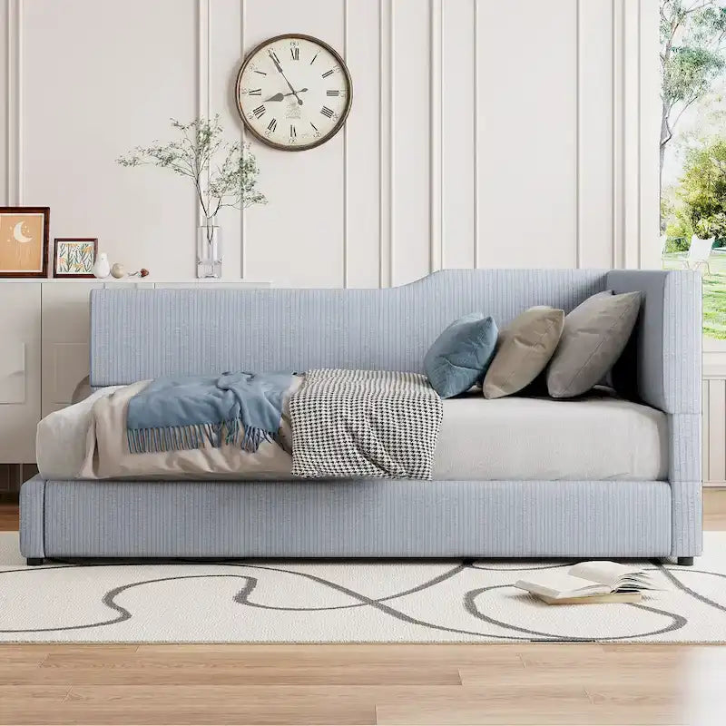 Full Size L-Shaped Daybed with Solid Wood Frame, 500 lbs Weight Capacity