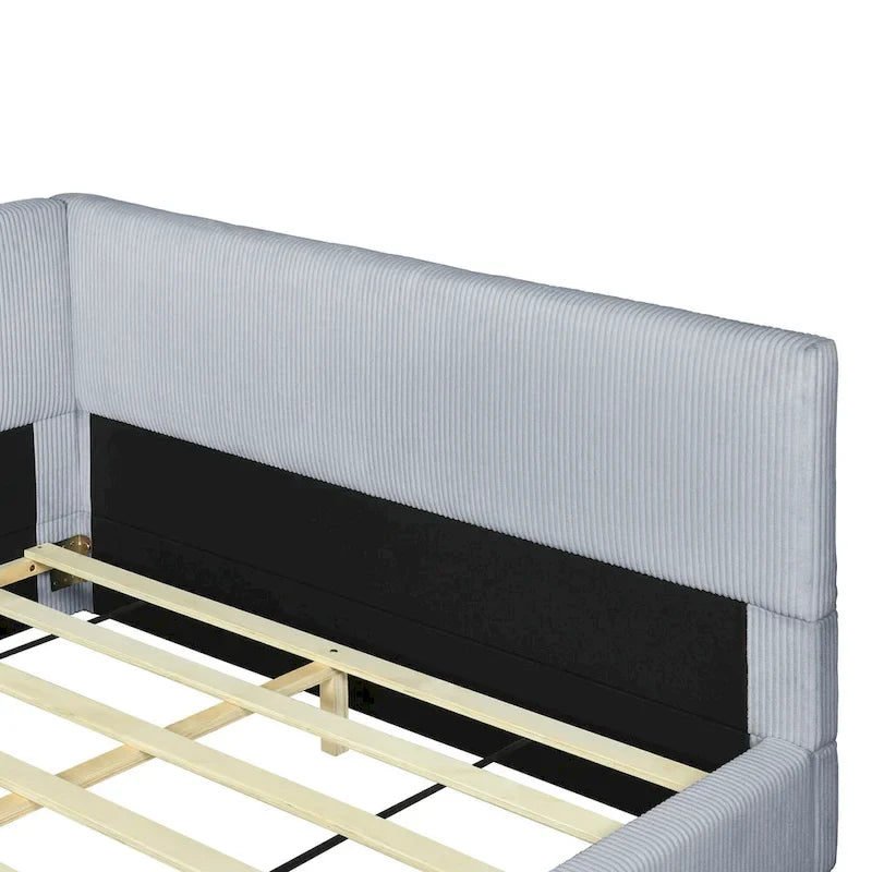 Full Size L-Shaped Daybed with Solid Wood Frame, 500 lbs Weight Capacity