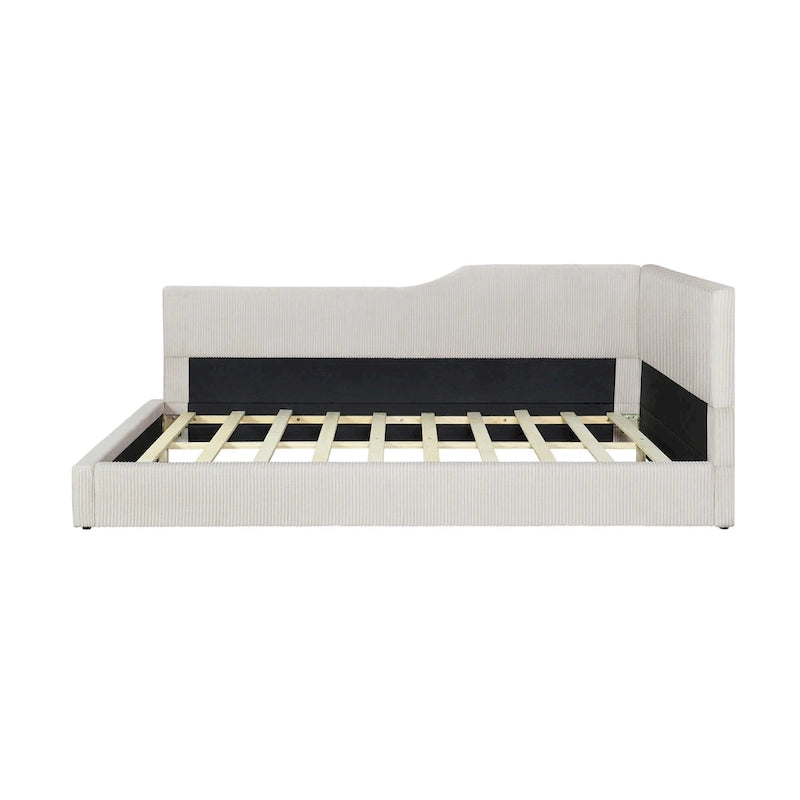 Full Size L-Shaped Daybed with Solid Wood Frame, 500 lbs Weight Capacity