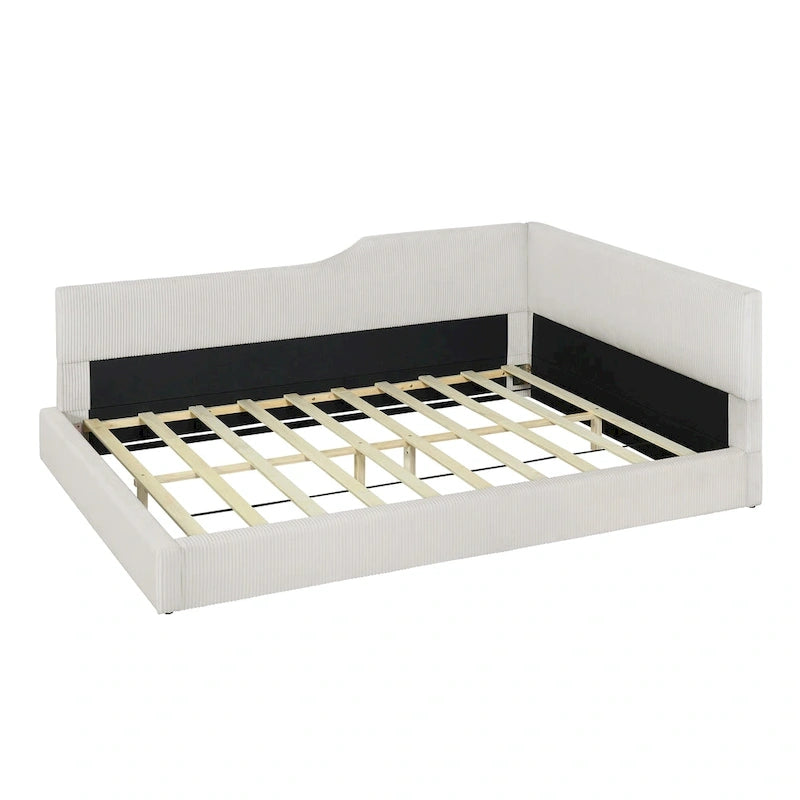 Full Size L-Shaped Daybed with Solid Wood Frame, 500 lbs Weight Capacity