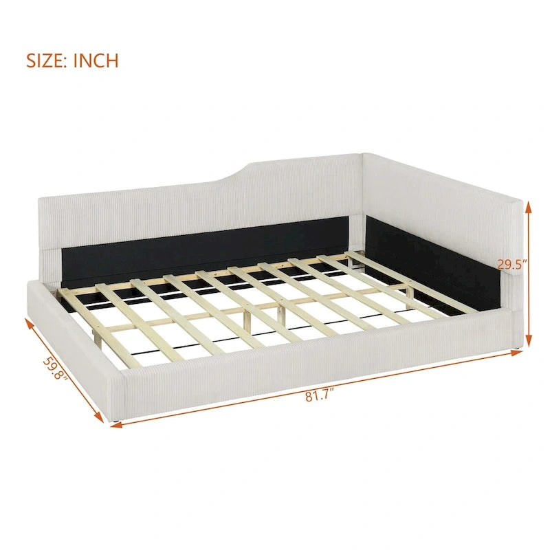 Full Size L-Shaped Daybed with Solid Wood Frame, 500 lbs Weight Capacity
