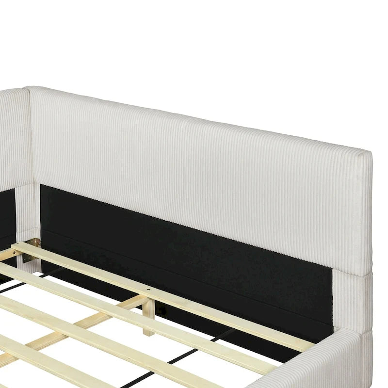 Full Size L-Shaped Daybed with Solid Wood Frame, 500 lbs Weight Capacity